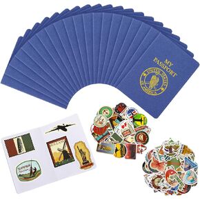 20 Pcs Blank Passport Notebook, 200pcs Travel Journal Sticker, Fake Passport for Kids 5.5x3.9 Inch Passport Party Favors for Kids School Travel Game Prizes Supplies