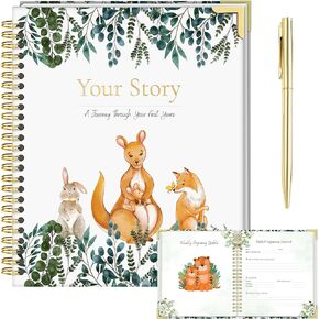 Beautiful Pregnancy Journal with Animals, Journals for First Time Moms with Gold Metal Pen, Pregnancy Journal Memory Book 86 Full Color Pages, Baby Journal with Double Gold Coil Binding