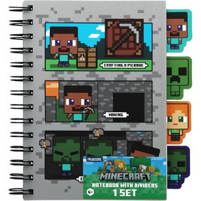 Paladone Minecraft Notebook Stationery Set for Boys, Officially Licensed A5 Binder Planner with 4 Dividers and Ruler, Back to School Supplies