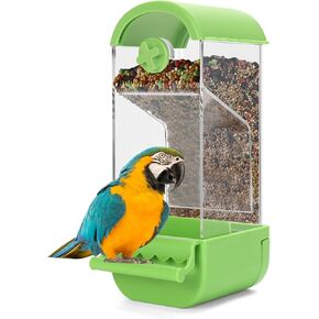 Yummy Sam Automatic Bird Feeder with Perch for Cage, No Mess Acrylic Transparent Bird Cage Feeder, Parrot Seed Feeders Food Container Cage Accessories for Small Medium Birds Parrot Cockatoo Canary