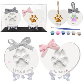 Skittypurr Paw Print Kit for Dog or Cat (Makes 2),Clay Pawprint Keepsake,Pet Paw Print Impression Kit with Soft&Safe Clay,1 Display Case,Ribbons,Customization Tool,Pet Ornament/Memorial,Dog Mom Gifts