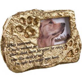 3x4 Picture Frame, Gold Resin Dog Memorial Frame, Paw Print Design Pet Photo Frame for Dog Cat Memorial Keepsake, Hand Carved Frame with Velvet Backing, Stand & Wall Hook, Best Sympathy Gift
