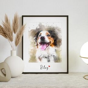 Pet Portrait from Your Photos - Dog Memorial Gifts for Loss of Dog, Personalized Gift for Her Birthday, Pet Memorial Gift for Dog, Gift for Women/Men, Cat & Dog Portrait, Modern Watercolor