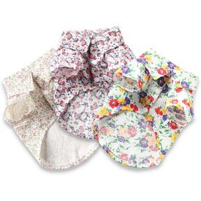 3 Pack Dog T-Shirt with Floral Pattern Summer Dogs Clothes with Leash Hole for Small Dogs, XS