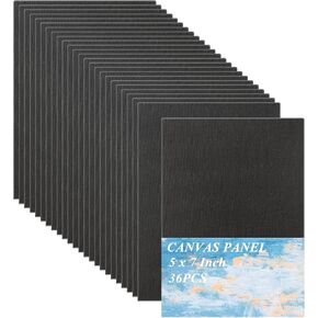 36 Pack 5 x 7 Inch Black Canvases for Painting Canvas Panels Cotton Canvas Board for Oil Acrylic Painting