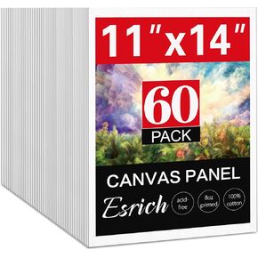 ESRICH Canvas Boards for Painting, 60 Pack Canvas for Painting 11x14 Cotton Primed Acid Free Blank Canvas Panels for Oil Paint, Watercolor, Acrylic Paint, Gouache and Tempera.