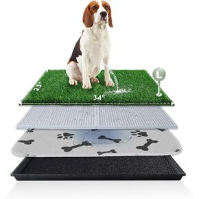 Dog Grass Pad with Tray Small 23" x 16", Ultra-Absorbent Artificial Grass Pad for Dogs Potty(No Grate)Grass Hemmed Edge for Indoor Potty Training Reusable Puppy Pads Dog Litter Box Balcony