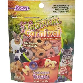F.M. Brown's Tropical Carnival Hoops Small Animal Treats, 3-oz Bag - Vitamins and Minerals for Rabbits, Guinea Pigs, Chinchillas, Mice, Rats and Hamsters, Supports Healthy Teeth and Gums