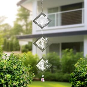 3D Wind Spinners Outdoor Flowing-Light Effect Courtyard Decorations, Highly Reflective Bird Deterrents for Outside, Mirrored Wind Sculptures to Scare Birds Away from Yard Patio Farm