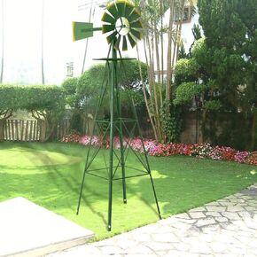 ReunionG Wind Mill Weather Vane Yard Garden 8Ft Metal Windmill (Green)