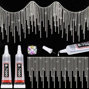 Rhinestone Trim Fringe Belt with B7000 Glue, Sparkle Diamond Fringe Tassel Chain for Jeans Clothing DIY - 0.6 Yard