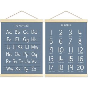 BC Numbers Alphabet Poster for Toddlers,Educational Wall Chart for Nursery Kids Learning, Homeschool & Playroom Decor and Bedroom for Wooden Hanger Frame Set of 2, 12x18 Inch - A02
