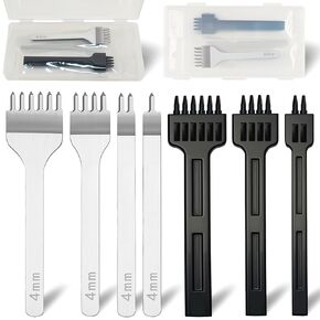 12 Pieces Leather Stitching Punch Circle Hole Cutter Tools Set, 4mm 1/2/4/6 Prong Punch Leather Chisel and 7 Pcs Circle Cutter Tools for DIY Leathercrafts, Belt, Watch Band, Strap