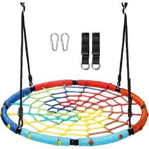 RedSwing 40" Spider Web Swing for Kids Outdoor, Rope Round Flying Web Swing for Tree with Hanging Straps for Playground Backyard, Heavy Duty Capacity 660lbs, Rainbow