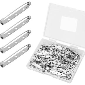 80pcs Safety Bar Pins, 1.5 Inch Brooch Pin Backs for Crafts Metal Flat Back Locking Clasp for DIY Jewelry Making Badge Name Tag Tie Tacks Citation (38mm)