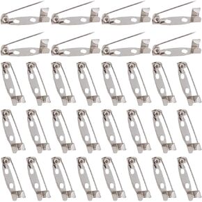 1 Box 120Pcs Flat Pin Backs Locking Pins Backs Safety Clasp Brooch 20mm Gold Silver Platinum Metal Iron Locking Bar Pins with Holes for Name Tags Badges Corsage Jewelry Making DIY Crafts