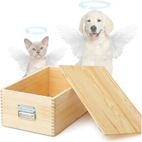 Maxdot Pet Casket for Dogs and Cats, Wooden Burial Pet Loss Coffin Furry Loss Gift for Animals Funeral, Handmade Natural Wood, Inner 19" l × 11" W × 7" H