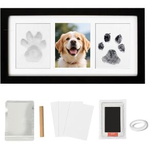 Paw Print Frame Kit for Dogs and Cat, Dog Paw Print Kit with Soft Paw Print Clay&Clean Touch Ink Pad, Wooden Display Frame & Customization Tools, DIY Impression Kit for Dogs Cats Lovers Gift-Black