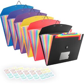 6 Pack Accordion File Organizer with Labels, 13 Pocket Expanding File Folder for Letter Size A4 Papers, Ideal for Home, Office Supplies, College Essentials