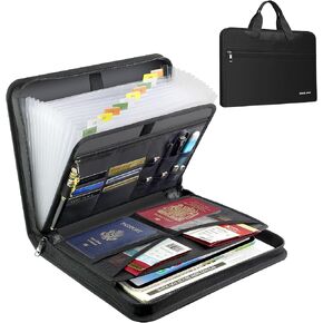 Fireproof Accordion File Organizer with 13 Pockets, Zipper, Labels & Handle – Expanding File Folder for Home, Office & Business Use – Holds Laptops, Tablets, Phones & More