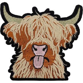3.8'' Funny Highland Cow Sticking Out Tongue Embroidered Iron on Patch