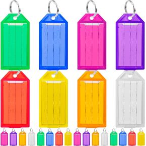 Plastic Key Tags, Key Labels with Ring and Label Window, 8 Colors（24pcs）