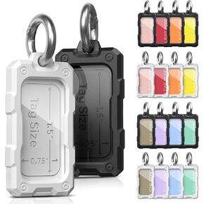 16 Pack Solid Plastic Key Tags with Keychain Rings, Color ID Name Label in Clear Windows.