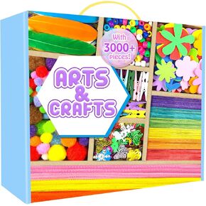 Arts and Crafts Supplies for Kids - 3000Pcs Craft Kit with Pipe Cleaners Crafts for Kids All in Art Crafting Box DIY School Supplies Materials Set Toys Gifts for Girls Boys Age 4 5 6 7 8 9 10 11 & 12