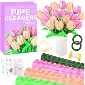 ZEIZHUBN 300 Pieces Pipe Cleaners, Pipe Cleaners Flower Bouquet Kit, Flower Making Kit with Floral Wires Tape, Art and Craft Supplies Projects DIY Decoration Holiday Party Birthday Gifts