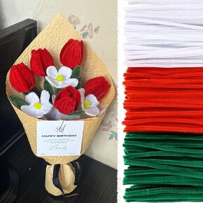 300Pieces Blue White Pipe Cleaners with 20Pieces Flower Stems, Pipe Cleaner Crafts for DIY Art and Craft Projects Creative Gift Party Decorations, Chenille Stems