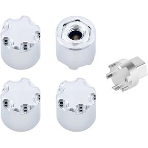 4PCS Aluminum M4 Nut Wheel Rim Center Cap Manual Locking Hubs for 1/10 RC Traxxas TRX4 Axial SCX10 D90 Tamiya MST Redcat,Chrome