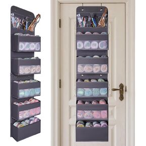 WAZAIGUR Hanging Yarn Storage Organizer Over The Door with 5 Open Compartments and 3 Clear Crochet Hooks/Knitting Needles Pockets