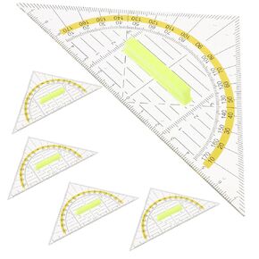 Homoyoyo Adjustable Triangle Ruler 5pcs Plastic Triangle Ruler Set Scale Rule for Math Geometry Art Office School