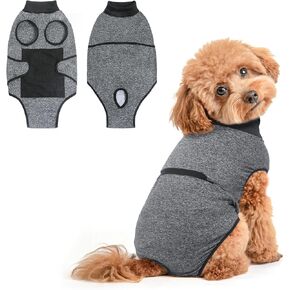 BEAUTYZOO Recovery Suit for Dogs, Dog Surgery Suit Female Spay, Dog Surgical Recovery Onesie Male Neuter, Anti Licking Wounds Puppy Post Surgery Bodysuit Outfit, Cone of Shame Alternative, Grey XS
