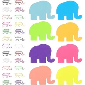 8books Elephant Sticky Notes with 24 pcs Paper Clips Cartoon Animal Self Stick Notes Colorful Memo Pad Paperclips Gifts for Teacher Student School Office