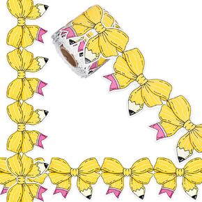 65.6Ft Pencil Coquette Bow Bulletin Board Border Back to School Pencil Bowknot Die Cut Trim Border Roll for Classroom Chalkboard Wall Office Decor