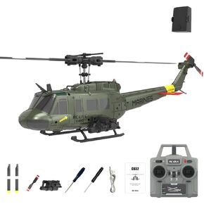 RC ERA C032 UH-1 Huey Helicopter - Remote Control Helicopters for Adult, 1/48 Sacle 2.4G 6CH Gyro Stabilized Aircraft with Altitude Hold & Optical Flow,3D Stunt Drone (Yellow)