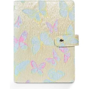Aesthetic A5 6 Ring Binder Refillable Notebook Budget Binder Magnet Closure Fabric Tulip Flora Binders 5.5 x 8.5 1.5 Inch Loose Leaf Planner with 7 PP Pockets for Women School Office