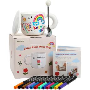 Paint Your Own Ceramic Mug Kit - DIY Ceramic Painting Kit for Adults Kids, Paintable Mug Decorating Set, Custom Mugs Design Your Own, Ceramic Painting Kit Includes Mug, Paints, Manual