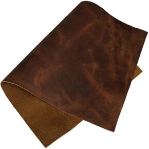 Genuine Full Grain Cowhide Tooling Leather - Distressed Oil Tan Leather PRECUT Thick Sheets for Crafts 1.6-1.8 mm / 4 oz - Medium Brown 9"x11"