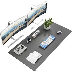 DAWNTREES Desk Mat Protector,PU Leather Laptop Pad,Non Slip, 23.6" x 13.8" Large Mouse Pad and Keyboard Mat, Waterproof Writing Pad for Office and Home (Black)
