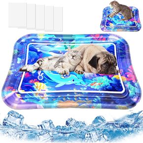 Thickened Sensory Water Mat for Cats & Dogs,Summer Cooling Playmat with Floating Fish,Non-Leak Design for Indoor Bored Pet Play Sleep & Exercise (Rectangular, A Sytle(70*50cm/27.5*19.6in))