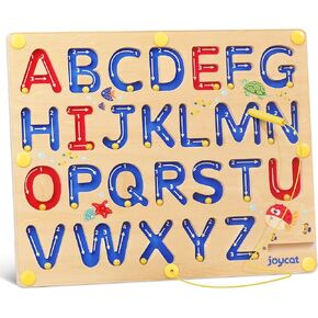 JoyCat Magnetic Letter Tracing Board, Wooden Alphabet Tracing Board for Toddlers ABC Magnets Letter Writing Practice, Magnetic Maze Preschool Learning Educational Toys for Kids 3-5