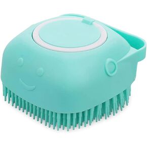 Pet Bath Massage Brush Puppy Dog Cat Grooming Soft soap Dispensing (Blue)