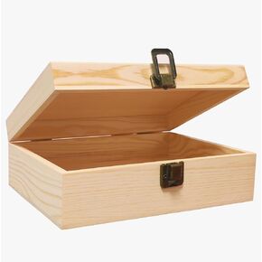 Wooden Box with Hinged Lid - 8x6x3 Inch Natural Gift Box for Craft DIY Jewelry Boxes - Small Reusable Storage for Home Decor Art Supplies