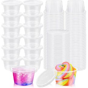 Szsrcywd 50 Sets 4 Oz Clear Slime Containers with Lids,Disposable Portion Condiment Container Jello Shot Cups,for Meal Prep,Dipping Sauces,Salad Dressing