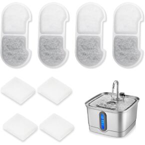 Official 8 Packs Cat Water Fountain Replacement Filters & Pre-Filter Sponges for 101oz/3L Stainless Steel Cat Water Fountain