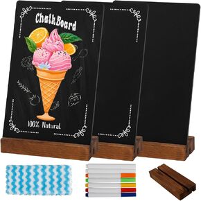 3Pcs Pre-Printed Border Chalkboard Signs with Stand, 5"x 8" Mini Tabletop Chalk Board Menu Buffet Display, Double Sided Message Chalkboard for Coffee Bar Sign Wedding Decor - Vintage