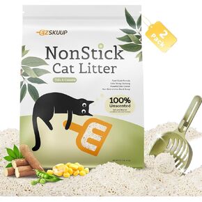 Non-Stick Strong Clumping Cat Litter, Plant Odor Control Tofu Cat Litter + Cassava Mixed Litter, Low Dust Easy to Scoop, Light Color for Health Tracking, Low Tracking, 9Lb