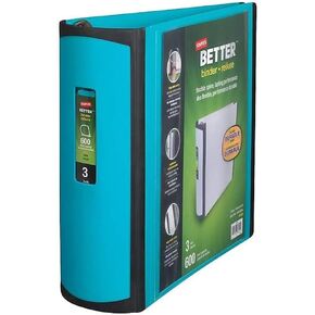STAPLES 3 Inch BetterView Binder with D-Rings (Teal)